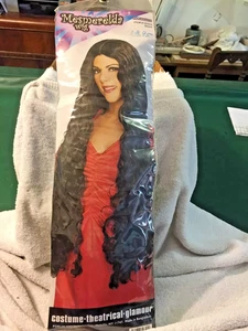 Halloween Kostüm Perücke Mesmerelda lang gewellt schwarz Erwachsene neu im Paket - Bild 1 von 1