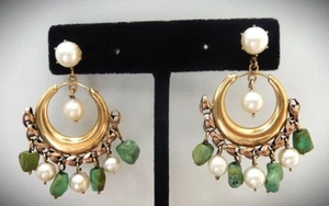 GORGEOUS VINTAGE 14K TURQUOISE AKOYA PEARL CHANDELIER DANGLE DROP EARRINGS! - Picture 1 of 11