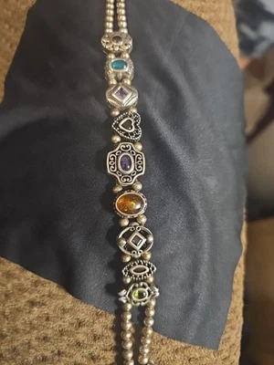 Vintage Victorian Revival sterling silver slide bracelet with colorful gems. - Image 1 of 4