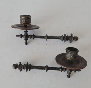PAIR ORNATE ANTIQUE WALL PIANO SCONCES BRASS VINTAGE - Picture 1 of 11
