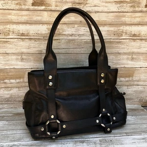 VTG Y2K Juicy Couture Purse Black Leather Studded Satchel Bikercore Grunge Goth - Picture 1 of 24