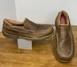 Twisted X Driving Mocs Brown Leather Slip-On Shoes MDMMS003 9.5W Wide Shell Toe - Picture 1 of 24
