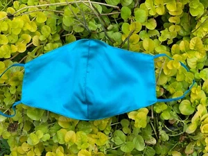 Deep Blue Satin Face Mask, 100%, Women's Mask, Reusable, Washable, Artistic, USA - Picture 1 of 2