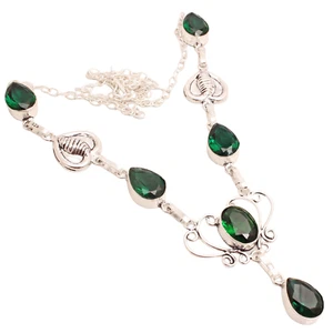 Collana In Pietra Verde Di Quarzo Fatta A Mano In Argento Placcato Regalo 20 G - Foto 1 di 3