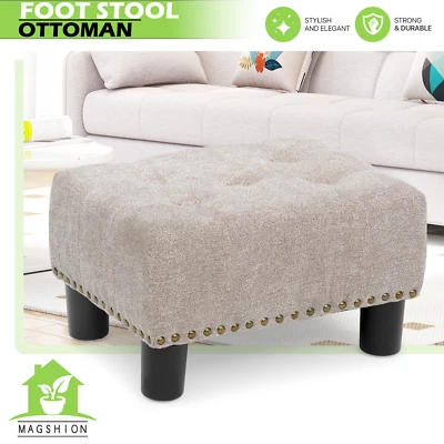 15" Ottoman Classic Cube Seat Upholstered Lift Top Footstool Beige Tufted Poufs - Image 1 of 4