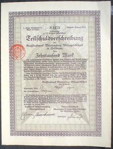 Großkraftwerk Württemberg 10000 Mark Heilbronn 1923 unentwertet, kein Barov - Bild 1 von 3
