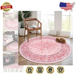 Boho Tribal 5ft Round Area Rug - Soft, Pet-Friendly, and Washable Indoor Carpet - Picture 1 of 11
