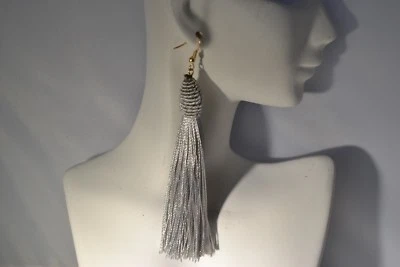 SALE REDUCED TO CLEAR Grey Tassel Drop Earrings - Image 1 of 4