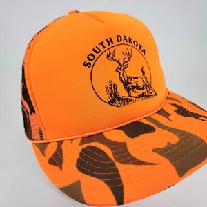 South Dakota Hat Cap Frogskin Camo Orange Hunting Snapback Trucker Orange Vtg - Picture 1 of 5