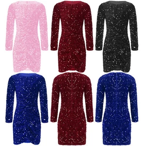 Kids Girls Gown Cocktail Skirt Sequin Dress Birthday Front Ruched Bodycon Proms - Picture 1 of 59
