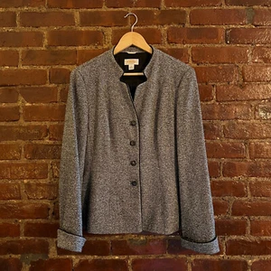 Vintage 90s Talbots Tweed Blazer Women's 12 Black Gray Donegal Wool Speckle - Picture 1 of 12