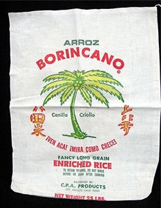 Arroz Borincano Rice 25# Bulk Puerto Rico 1960's Colorful Cloth Bag Old Stock - Picture 1 of 1