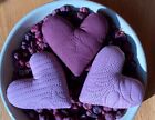 Primitive Valentines Burgundy & Pink Cutter Embossed Quilt Heart Ornies Set of 3