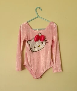 Sanrio Hello Kitty Pink Velour Bodysuit, Girl's Size Small (4-6) Puffy 3-D Bow - Picture 1 of 9