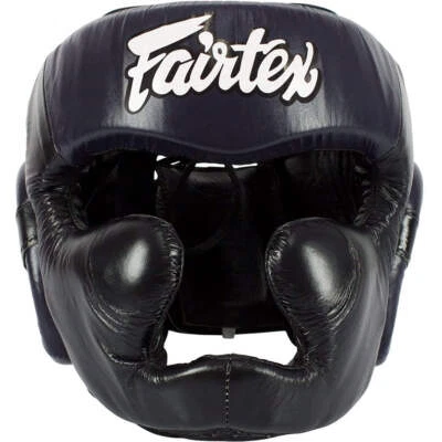 Head Guard Fairtex HG13+L Black Blue Diagonal View Lace Cover - Image 1 of 3
