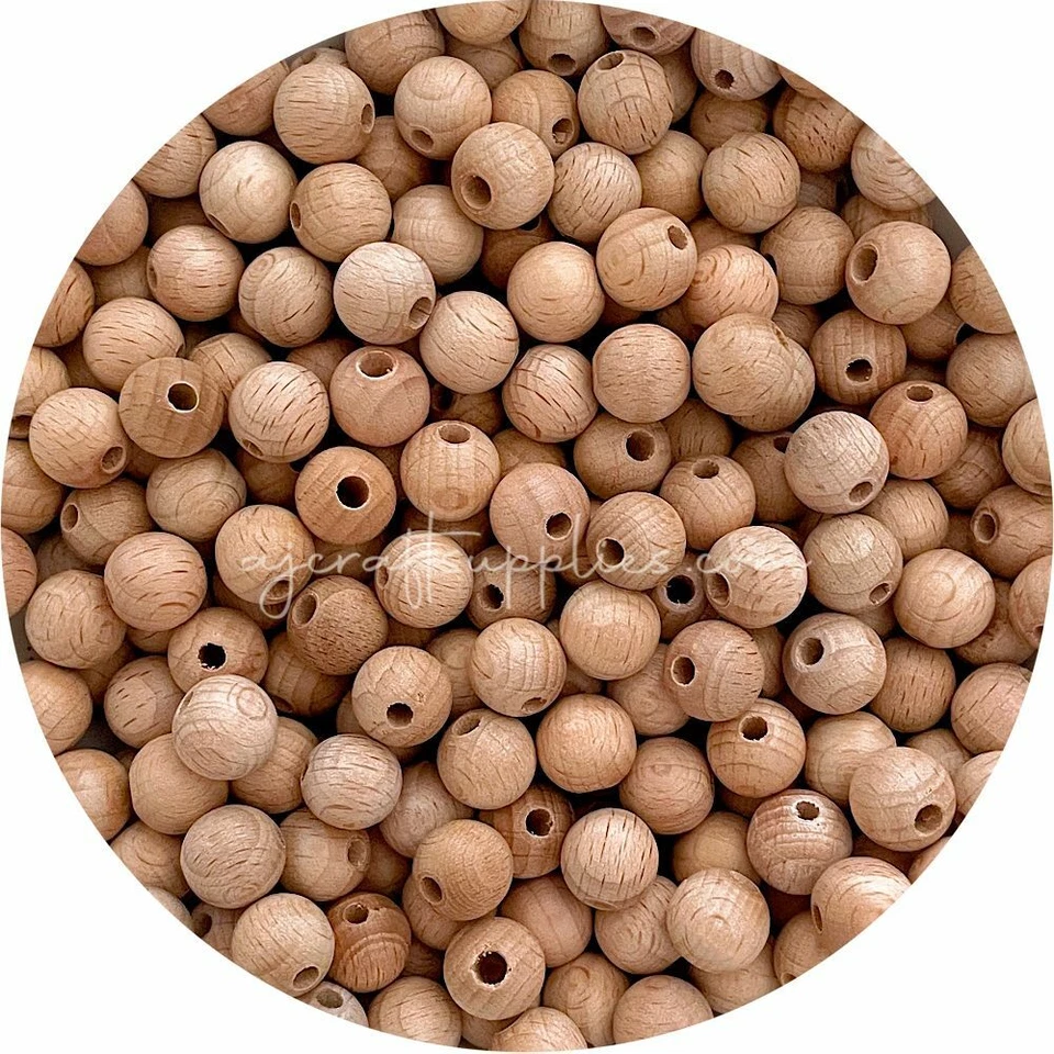 5x 12mm BEECH wood beads round Large hole natural timber craft supplies kit - image 1 of 1