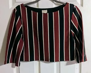H&M Oversize Crop Top 4 gestreift 100% Baumwolle marine burgund Kurzarm - Bild 1 von 5