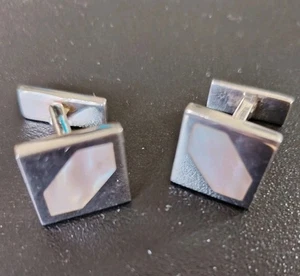 Gemelli usati argento sterling 925 vintage madreperla intarsiata marcati - Foto 1 di 15