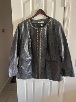 Abrigo Chaqueta Roaman’s Mujer Cuero Genuino Cremallera Completa Negro Línea A 2X Foto 1 de 4