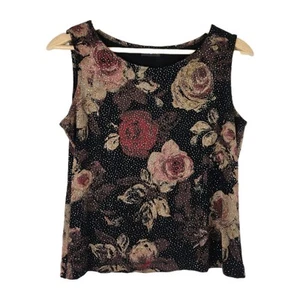 MSK Slinky Tank Top Womens Medium Black Glitter Roses Y2K 90s Goth Dark Fairy - Bild 1 von 8