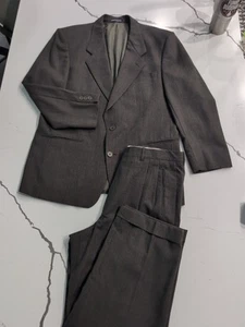 Vintage YSLYves Saint Laurent Brown Pinstripe Suit 46R Pants 35X28 - Picture 1 of 19