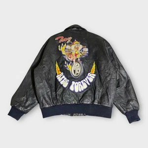 Chaqueta de Cuero Taz XL Tasmanian Devil Oficial Looney Tunes Flames Motociclista De Colección - Imagen 1 de 17