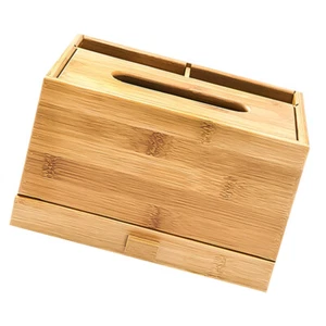 Caja de papel de bambú y madera cajas de almacenamiento de escritorio de pañuelos multifuncionales - Imagen 1 de 12