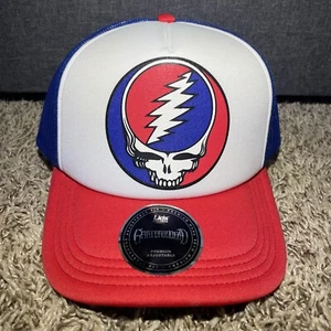 Gorra de malla de camionero de espuma Grateful Dead Steal Your Face Stealie roja blanca azul - Imagen 1 de 5