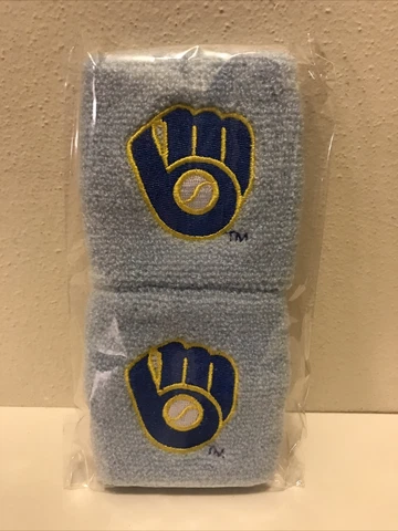 Milwaukee Brewers Wristbands MLB Brand New In Bag Ball Glove Logo Baby Blue L@@K Cover