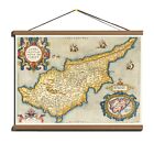 Antique Old 1573 Ancient Early Map Of Cyprus; Canvas, Magnetic Wooden Hanger