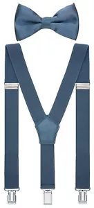 Bow Tie and Suspenders for Men Y Shape Adjustable Elastic 47 Inches Dusty Blue - Picture 1 of 5