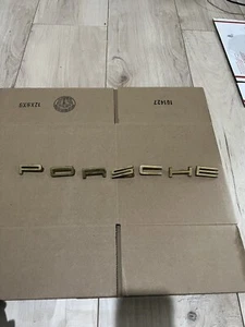 Vintage Porsche 911 912 914 Gold Rear Badge Set Lettering OEM - Picture 1 of 9