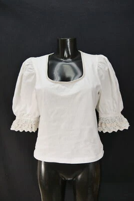 Gr.44/46 Trachtenbluse weiß Bluse für Dirndl Landhaus mit Borte Spitze TB10173 - Bild 1 von 4