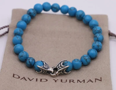 David Yurman Mens 8mm Spiritual Beads Bracelet Sterling Silver with Turquoise 8" - Image 1 of 4