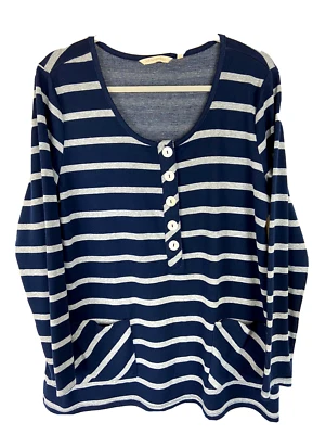Soft Surroundings Women's Top Size Large L , Navy Gray Striped Soft Thick EUC - image 1 of 4