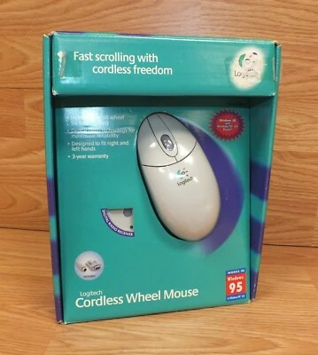 Vintage Logitech Cordless Fast Scrolling Wheel Mouse w/ Digital Radio Receiver  - Image 1 of 4