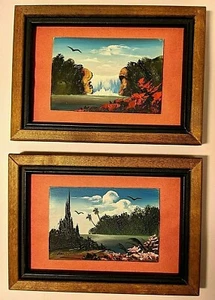 2 VINTAGE 70er KLEINE ORIGINAL SIGNIERTE BUNTE TROPISCHE EXOTISCHE AKRILIK GEMÄLDE - Bild 1 von 9