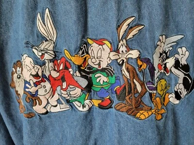 Camisa Denim Vintage Años 90 Looney Tunes XL Bugs Bunny & Taz ACME Ropa Dibujos Animados Foto 1 de 4