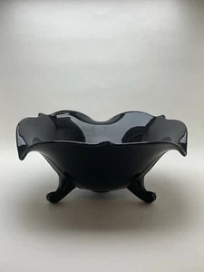 Vintage LE SMITH Mt Pleasant Black Amethyst Glass Candy Dish Heavy 3 Footed Goth - Picture 1 of 8