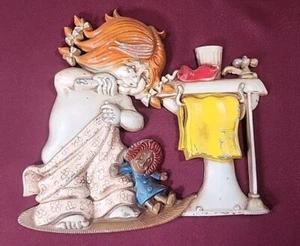 Sexton Cast Metal Little Girl Brushing Teeth Bathroom Wall Decor 1974 #1219 Vtg - Picture 1 of 7