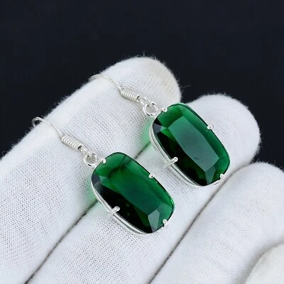 Elegante pendiente de plata de ley 925 con piedras preciosas de diopsido de cromo para regalos PVP-54 Foto 1 de 4