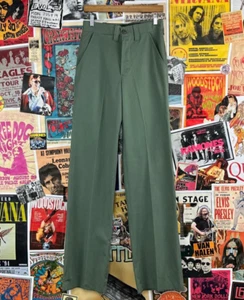 Vintage 70s Light Green Deadstock Mid Rise Uniform Trousers Slacks 29x37 29" - Picture 1 of 10