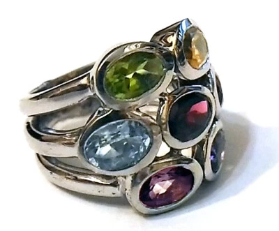 925 ECHT SILBER RHODINIERT *** Großer massiver Edelstein Ring, Größenauswahl - Bild 1 von 4