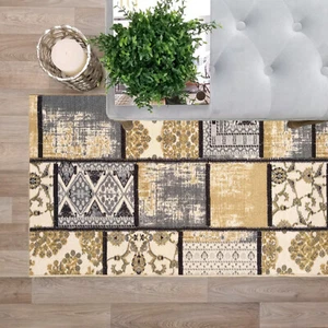 Custom Size Stair Hallway Runner Rug Rubber Back Non Slip Grey Patchwork - Picture 1 of 7