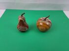 Vtg Polished Marble Onyx Agate Fruit Paperweights Set Of 2 Pear and Apple EUC