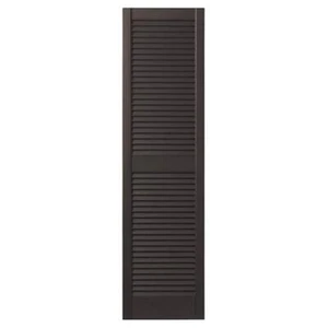Ply Gem Open Louvered Polypropylene Shutters Pair Decorative Straight Top Brown - Picture 1 of 2