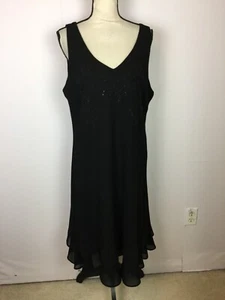 Carina Layered A-line Dress 2XL Womans Black V-Neck Beaded Sleeveless Vtg Y2K - Picture 1 of 15