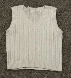 BP Damen Pullover Small weiß ärmellos V-Ausschnitt Zopfmuster Pullover Weste - Bild 1 von 3