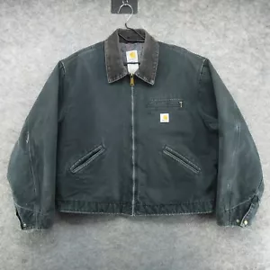 VTG Carhartt Jacket Mens 48 (XL) Black Detroit Blanket Lined Faded Canvas USA - Picture 1 of 21