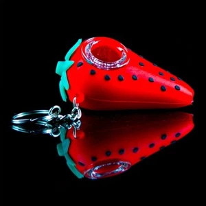 Silikon Pfeife, 2,9" Erdbeere Schlüsselanhänger Silikon Tabakpfeifen mit 9 Ho - Bild 1 von 9